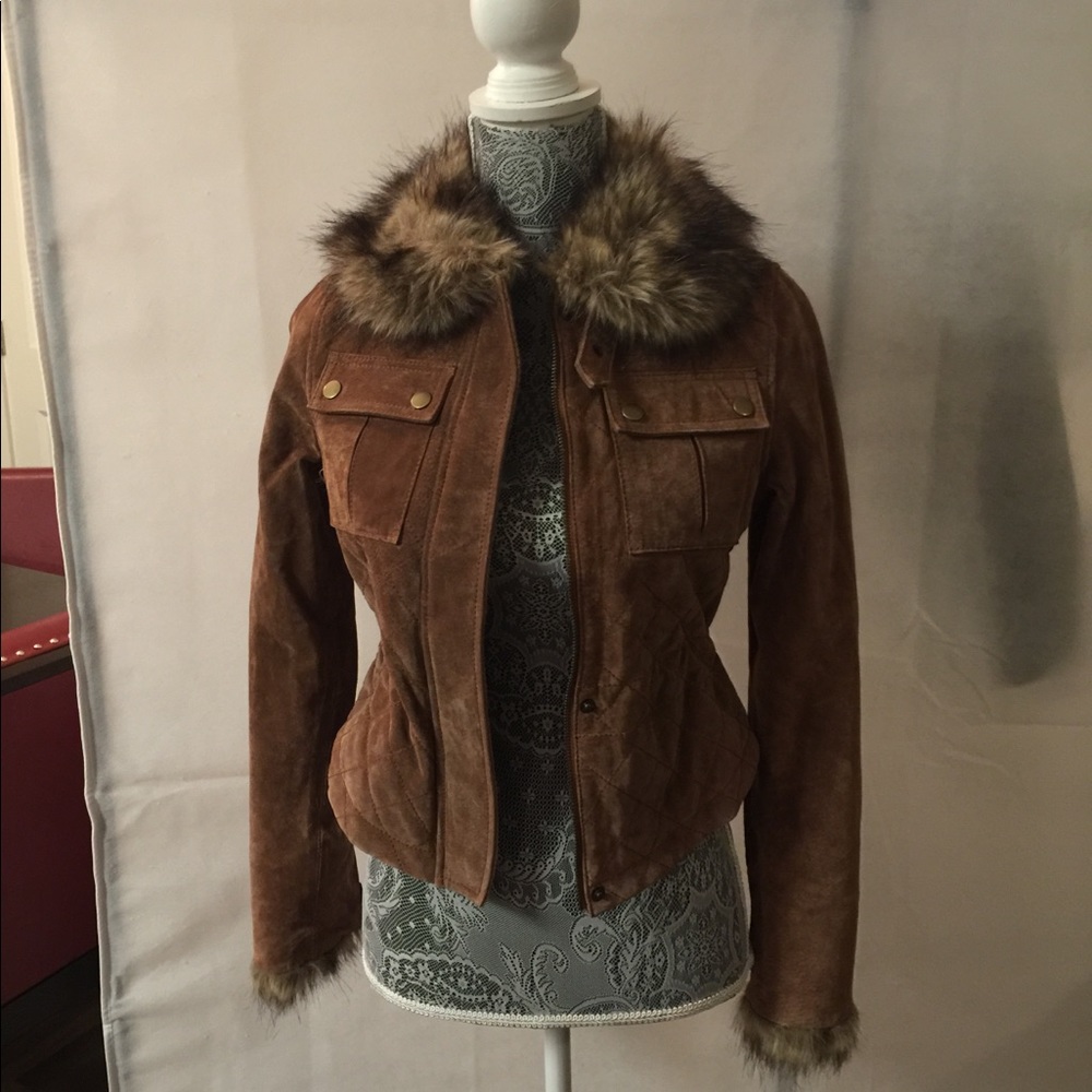 Moda International  Suede Fur Trimmed Jacket